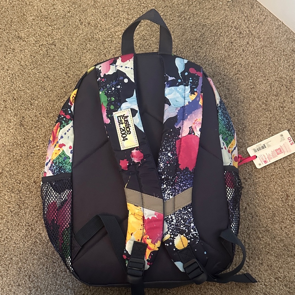 NWT Justice Multicolor Splatter Backpack - Picture 3 of 5